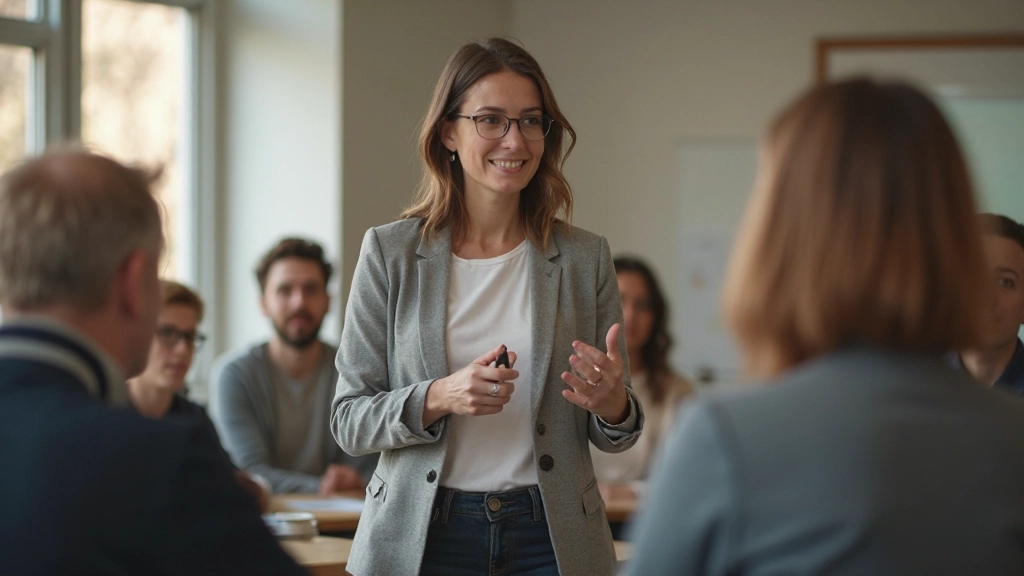 Professionele leraar Nederlands in klaslokaal met leerlingen